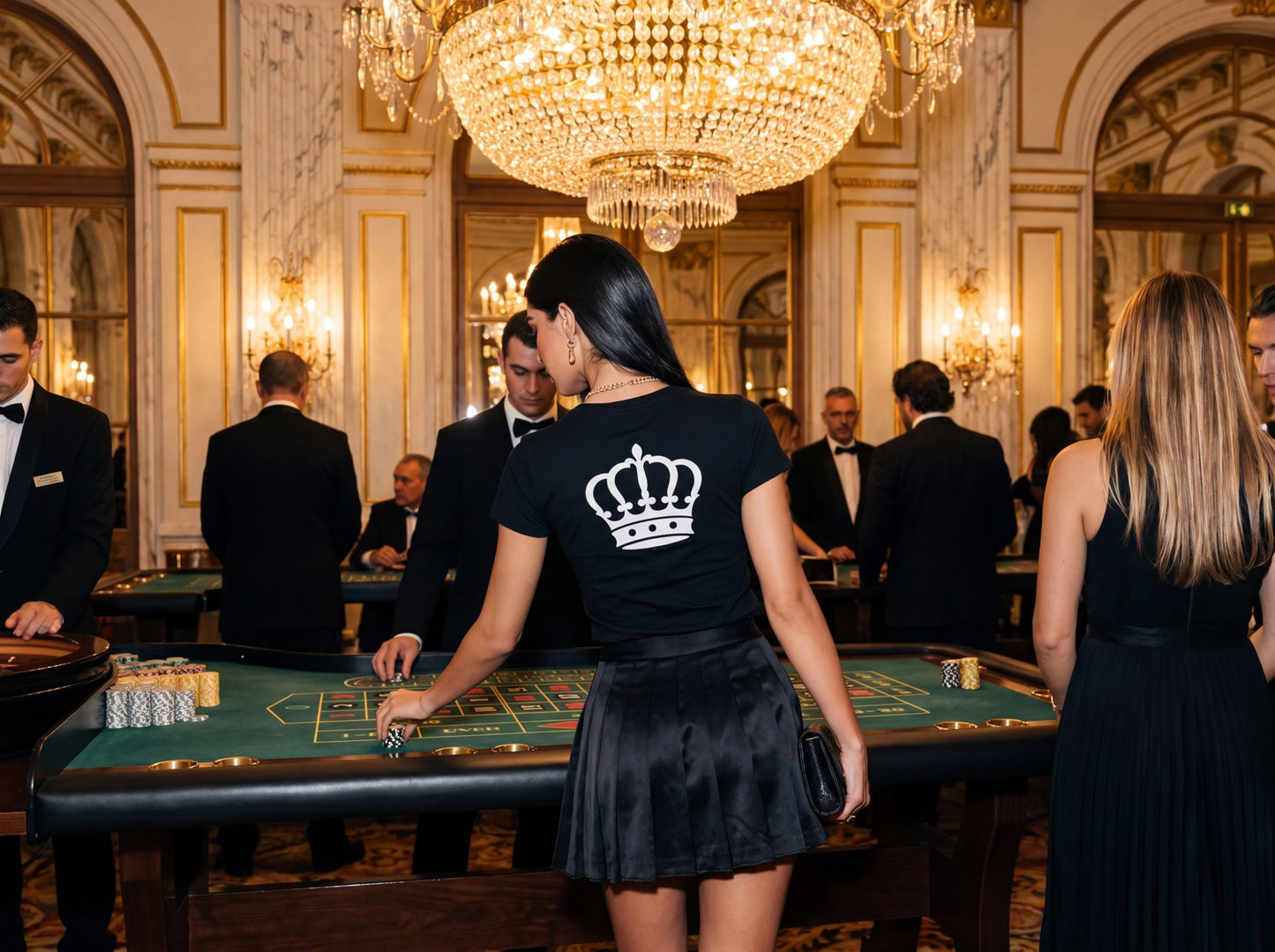 T-shirt noir Attitude porté en jet privé, coton filé à l'anneau