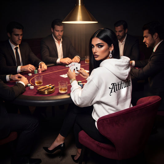 Hoodie blanc Attitude partie de poker privée, champagne sur feutre
